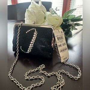 Black rhinestone penny clutch initial “J”